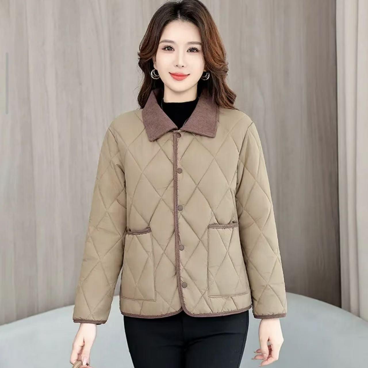 

Women s Lightweight Cotton Lapel Jacket - New Winter Style, Versatile, and Simple Commute Outerwear 5XL (135-150 kg) хаки