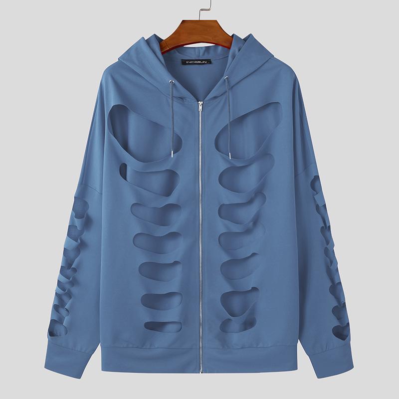 

INCERUN Мужские толстовки с капюшоном и длинным рукавом с вырезом и открытыми плечами 3XL синий