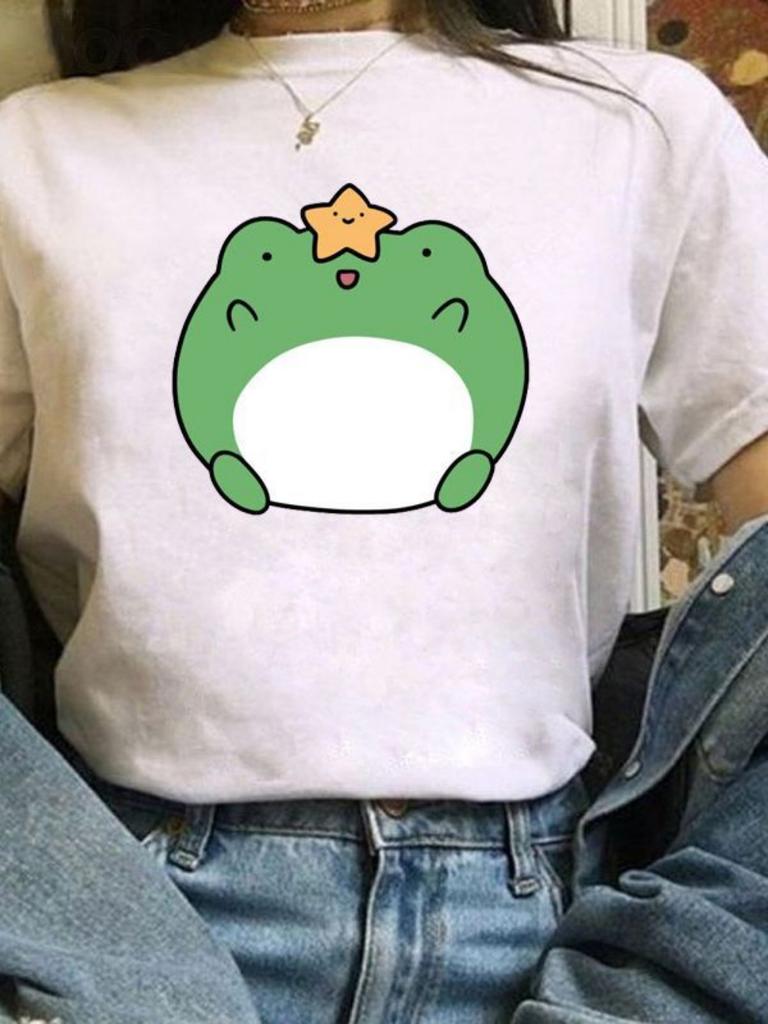 1pcs Skateboard Green Frog Tshirt Cute Green Frog Graphic Tee Women Tshirt Durable Plussize Tshirt Daily Streetwear
