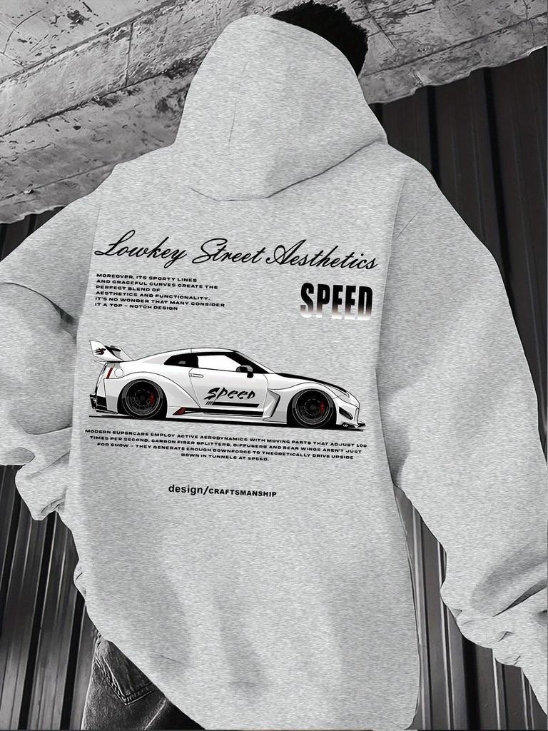 Retro Racing Print Hooded Hip Hop Pullover Sweatshirt - Loose BF Style Hoodie
