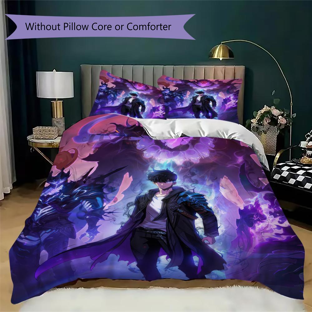Solo Leveling Pattern Bedding uilt Set uilt Cover Pillowcase Home Decoration Birthday Gift (1 * duvet cover + 2 * pillowcase without core)170