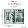 18-Piece Dark Green Stainless Steel Nail Care Set with Clippers, Scissors, and Hawkbill Pliers