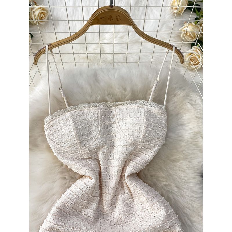 Niche Elegant Elegant Lace Side Band Chest Pad Sling Dress Women Summer High-Grade Sense Waist Hugging Back Slit Long dress