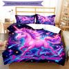 3pcs Custom Name Unicorn Magic Space Bedding Set Printed Bedding Set Duvet Cover Closure Includes 1 Duvet Cover & 2 Pillowcases Bedroom Decor