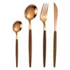 Rose Round Handle Wood Grain - 4-piece Set Imitation Wood Handle Stainless Steel Steak Knife and Fork Retro Portuguese Western Tableware Set Dessert