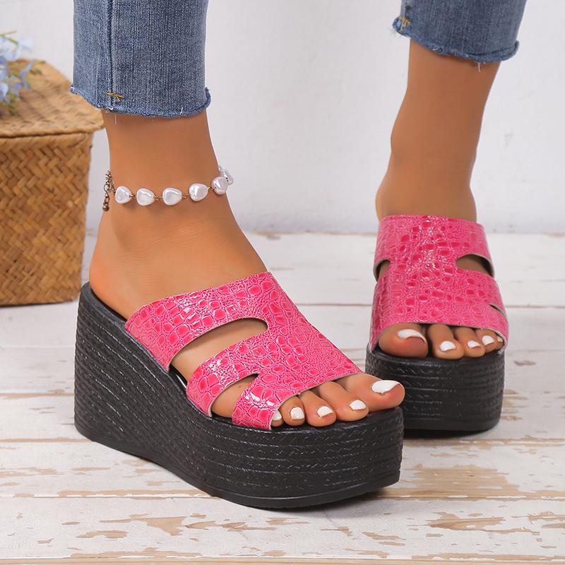 Módní letní dámské pantofle na klínku, platformě, plážové žabky, sandály, trendy pantofle na vysokém podpatku, dámské ležérní pohodlné nazouváky