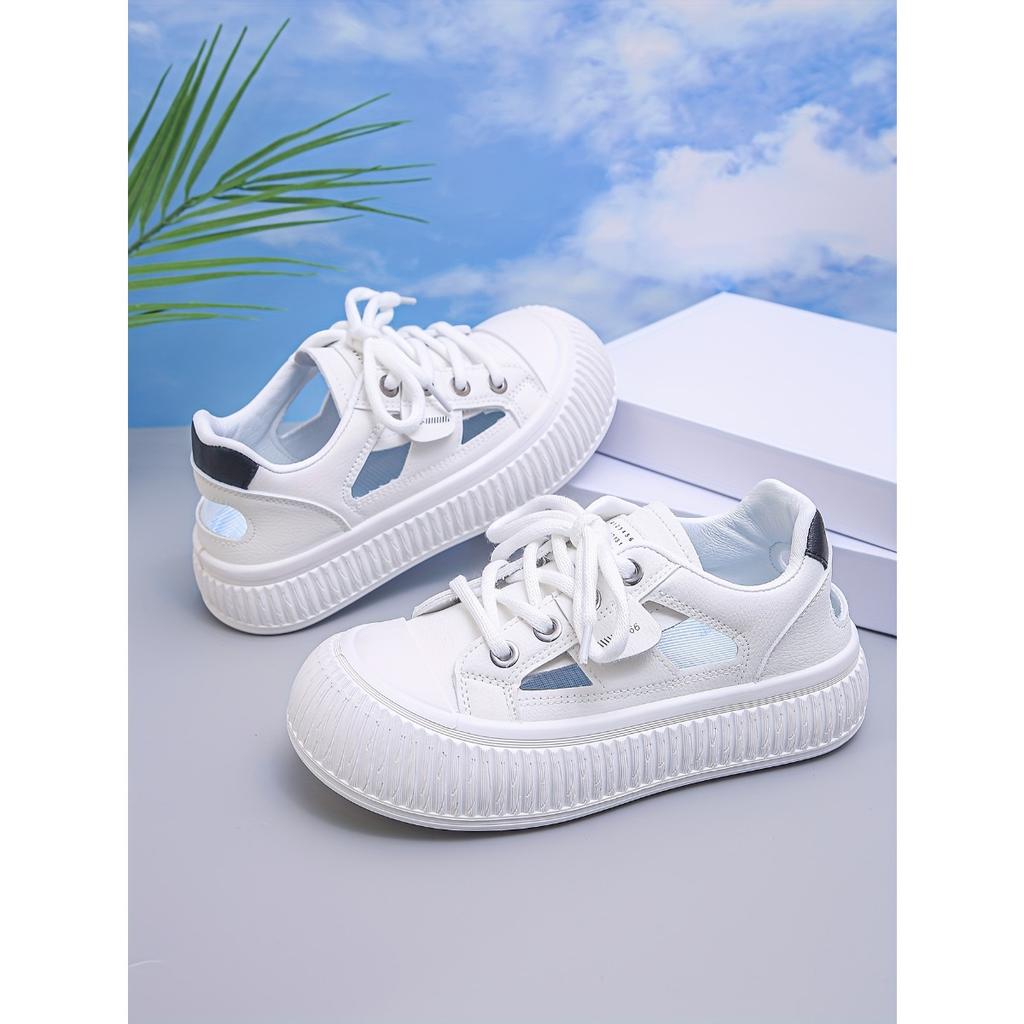 Four Season New Thick Sole Height Increasing Hollow Out Trendy Women's Shoes, White Shoes for Women