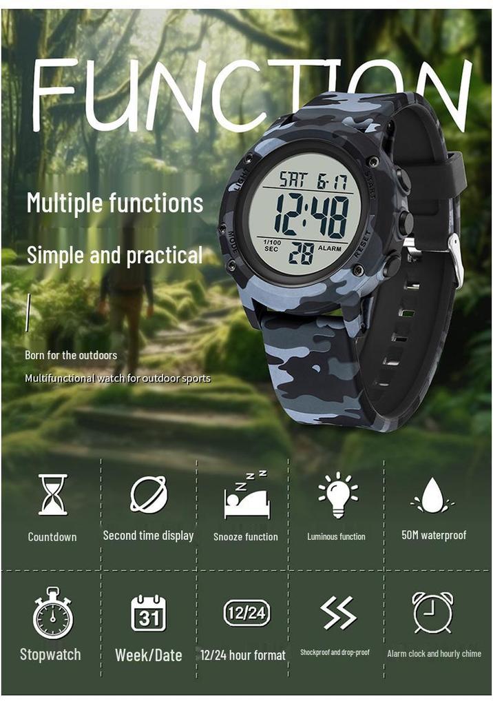 Sanda Youth Camouflage Luminous Multifunctional Waterproof Sports Watch