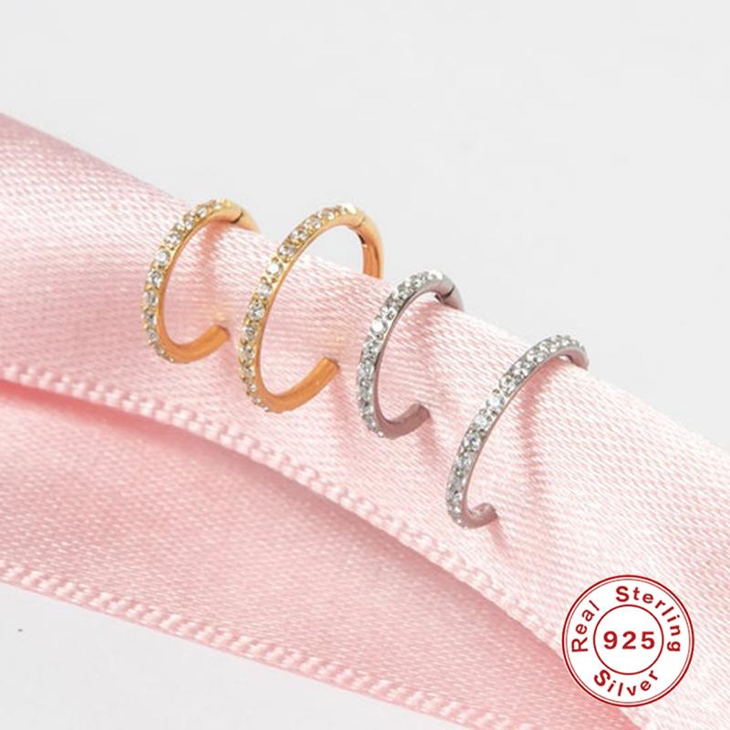 Aide 1PC Woman Earrings 925 Silver Huggies Pendientes Crystal Cartilage Hoop Earring Ear Bone Earlobe Piercing Buckle