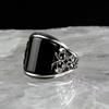 New Jewelry Black Drop Oil Engraving Pattern Ring European and American Retro Punk Ring