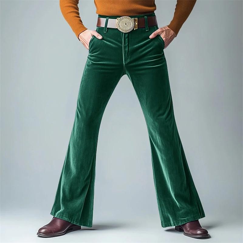Pantalon de costume évasé pour homme en velours doré couleur unie coupe décontractée formelle XXXL vert