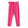 New Women's Casual Pants, Slim Fit Straight Leg Stretch Trousers with Belted Waist, Solid Color Office Wear Cropped Pants