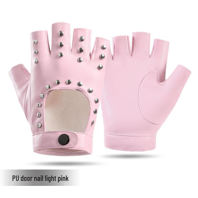 Modell Halbfinger Nieten PU Cosplay Punk Nachtclub Handschuhe für Damen