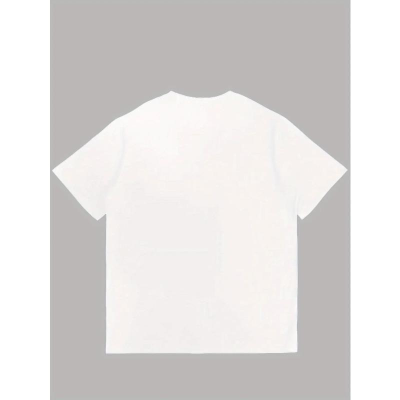 European sizes Men's  T-Shirt- Black with White Geometric Print, Breathable Stretch Fabric, Regular Fit Short Sleeve Casual Wear, Fashionable Design