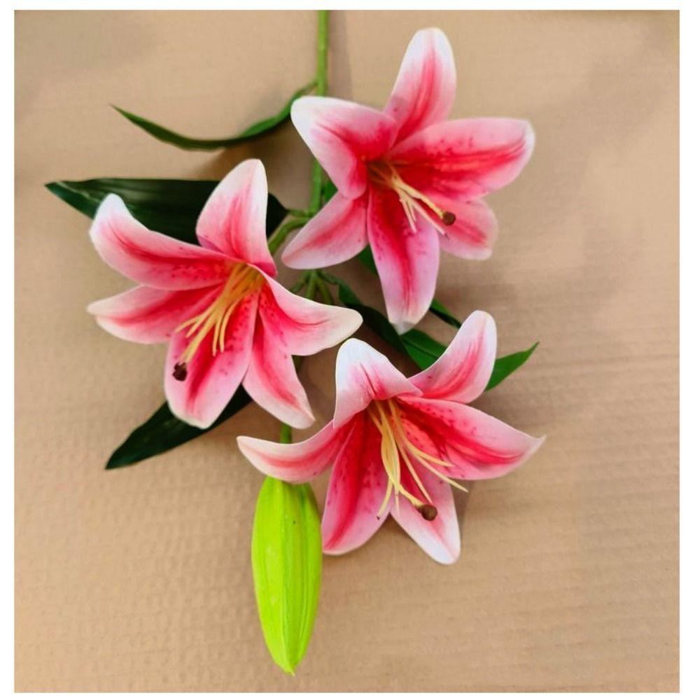 1 Bundle with 3pcs Flowers and 1pc Bud Artificial Lily Flower 70cm 7 Colors Simulation Flowers Lily Living Room Decoration
