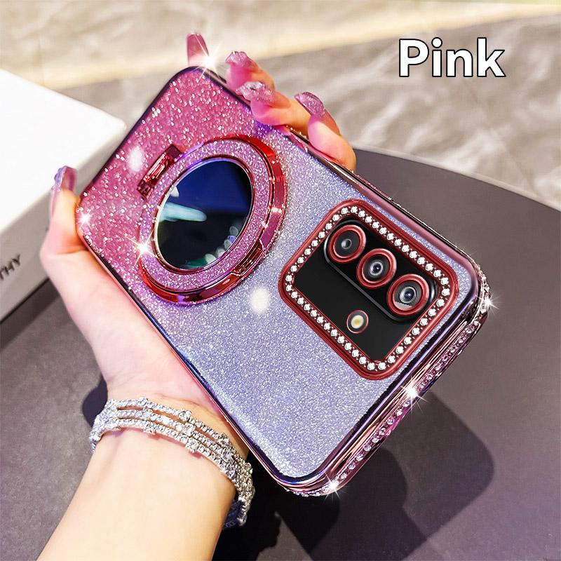 

Чехол-подставка с магнитным держателем-зеркалом с бриллиантовым блеском Magsafe для Huawei Pura 70 Pura70 Ultra P60 P50 Mate 70 60 50 40 Pro Mate 50 Pro розовый