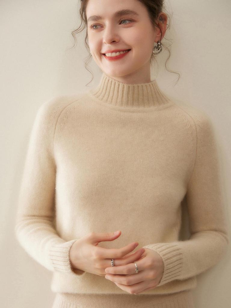 Women's Cashmere Half-High Collar Loose Pullover Knitwear - Thick, Warm, Solid Color for Autumn/Winter