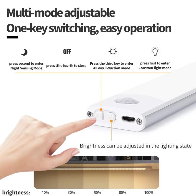 20/40cm Motion Sensor Under Cabinet Lights Wireless LED Night Light USB Rechargeable Ultra Thin Indoor Closet Kitchen Lighting