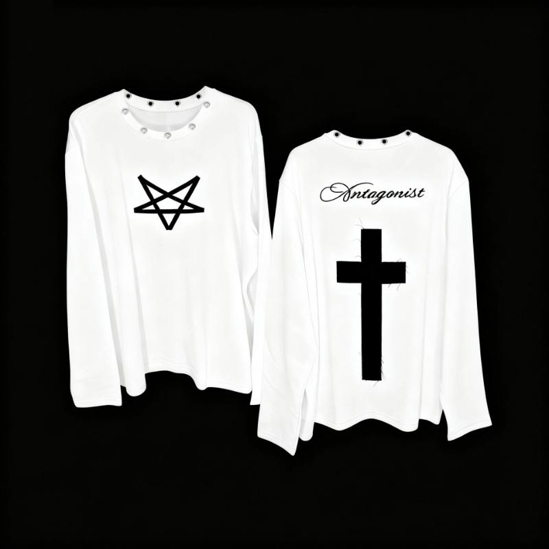 European and American Y2K Street Harajuku Gothic Design Cross Patch Long Sleeve T-shirt