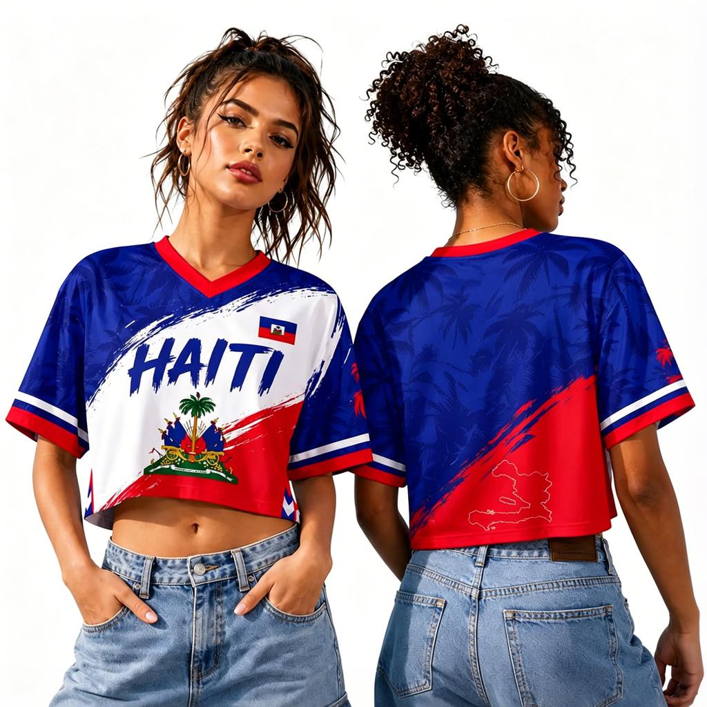 Women's V Neck Cropped T Shirt Short Sleeve World Cup Inspired Graphic Tee Lightweight Casual Top for Summer and Sports Wear