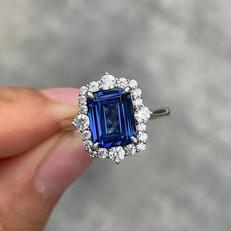 2026 Luxury Prong Setting-Rings for Women with Deep Blue Zircon Stone Anniversary Gift   Wife Micro Paved Middle