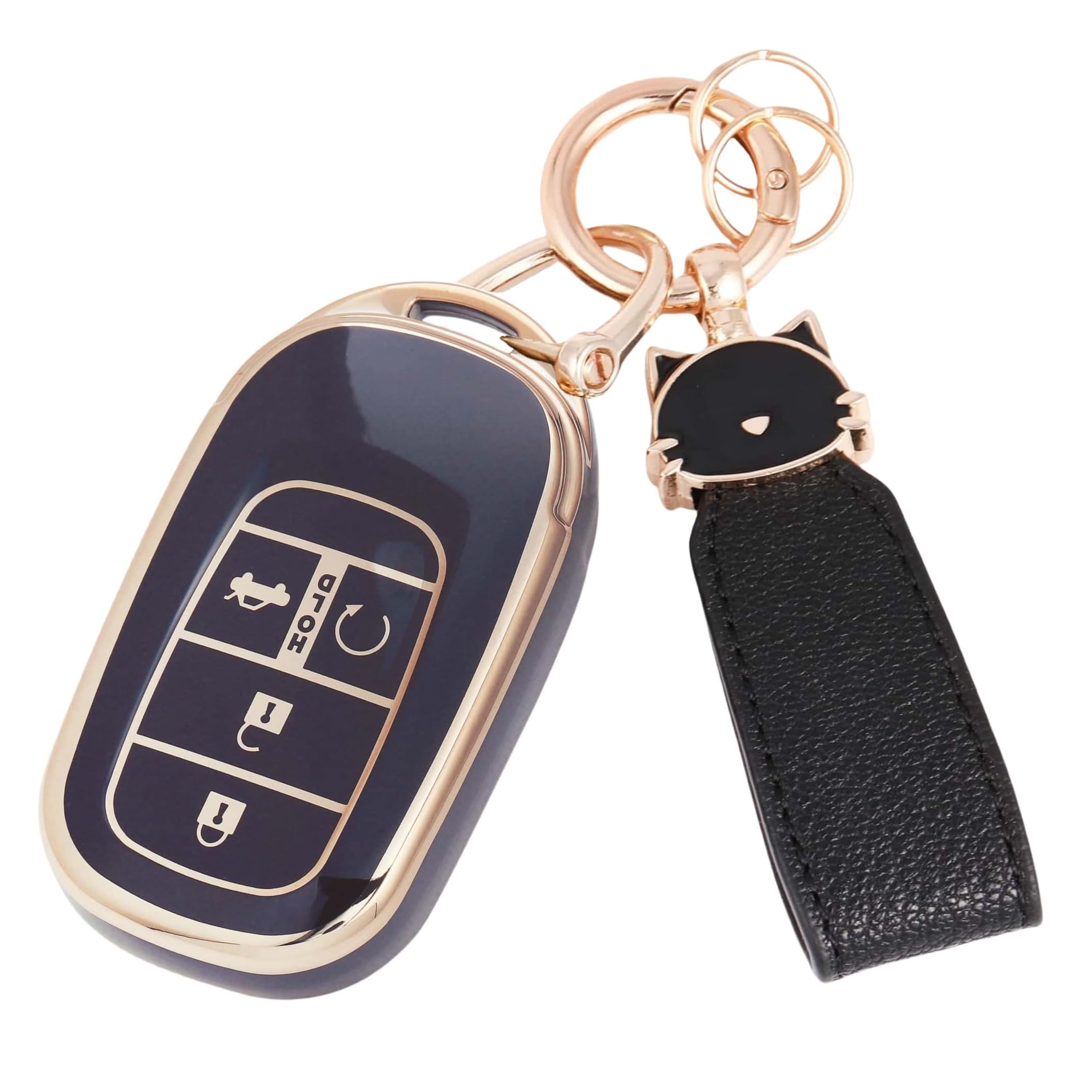 

Custom JF5 JF6 Key Case Compatible with Honda Vezel Civic Key Cover New Stepwgn 4 Button [ZANEKO] N-BOX (Black Cat, Cute) чёрный