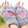 Korean Style Women's Half-Finger Plush Gloves with Embroidered Bear and Cat Paw Design