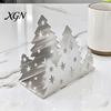Festive Napkin Organizer Christmas Tree Holder, Stainless Steel Vertical Paper Towel Stand, Modern Metal Tray Decorative Dispenser for Holiday