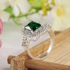 Women's Green Zircon Silver Plated Ring Fashion Wedding Bague Jewelry Gift