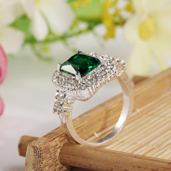 Women's Green Zircon Silver Plated Ring Fashion Wedding Bague Jewelry Gift
