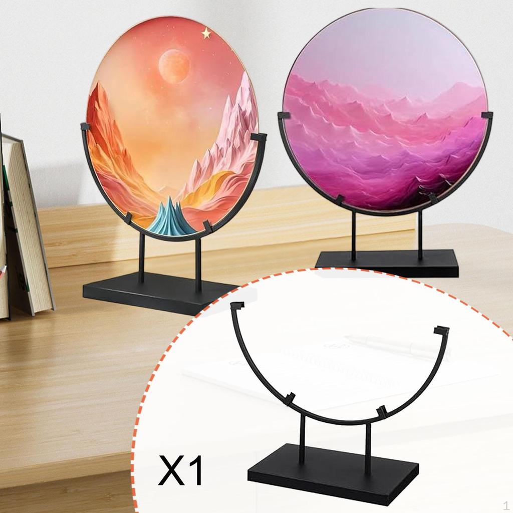 Display Stand Ceramic Tile for Stained Glass Art Round Black Metal Plate Holder Desktop