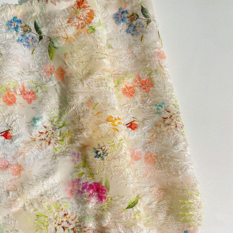 1M Chinesischer Nationalstil Tulpen-Jacquard-Chiffon mit Aquarellmuster Stoff Französisches Retro Hanfu Kleid Nähen für Heimwerker Designerstoff