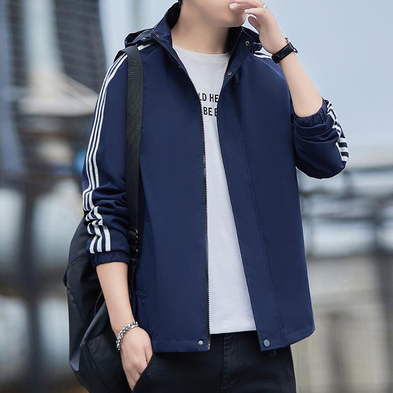 Coat for Men's Autumn and Winter New Loose and Versatile Striped Hooded Jacket Jacket for Outerwear
