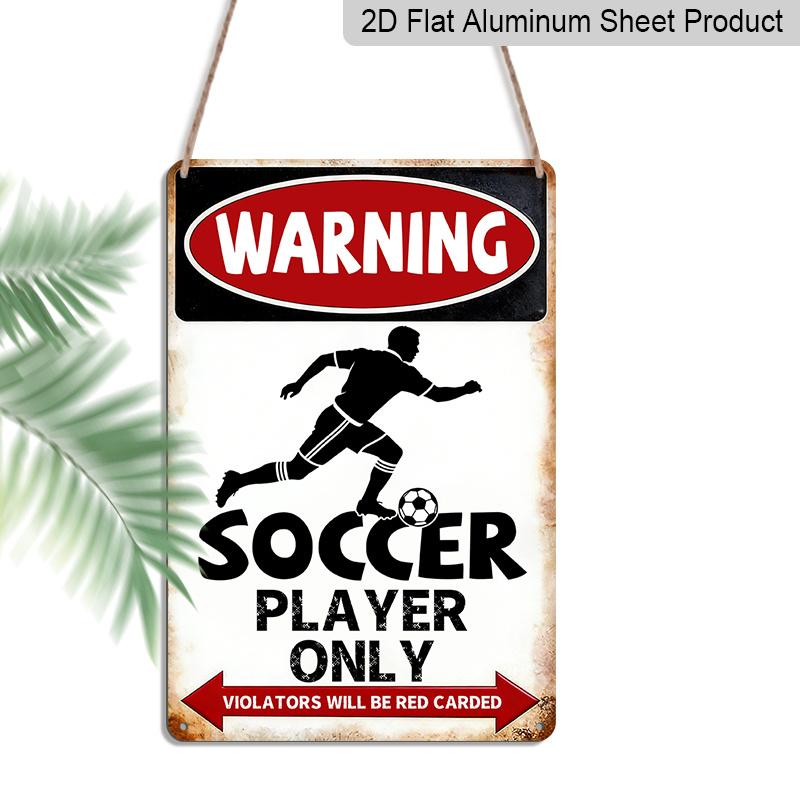 

2D Flat, 1pc WARNING Soccer Player Only Aluminium Metal Wall Decor Sign - 8 x12 Vintage Soccer Decor, Football Player Silhouette Wall Art, Perfect 20*30cm