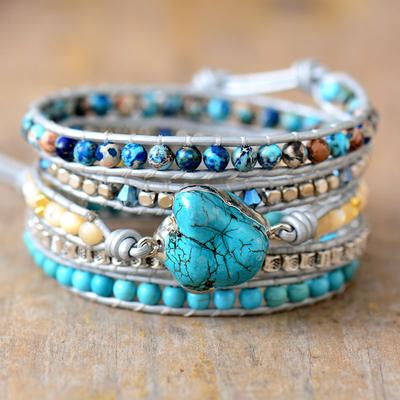 Multi-layered Turquoise Natural Stone Multi-layered Creative Beaded Hand-woven Leather Bracelet