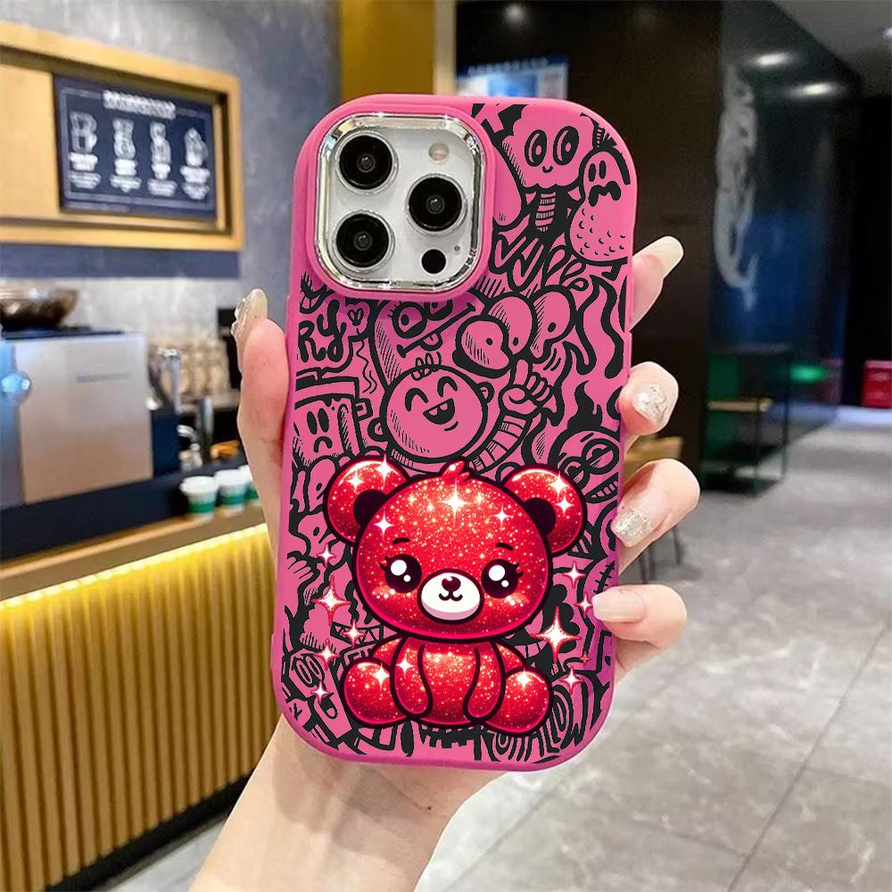 Phone Case: 2D Flat Design Suitable for iPhone 18 17 16 15 14 13 Pro Protective Case, Couple Style, Glitter Little Bear, Christmas and Halloween Gifts