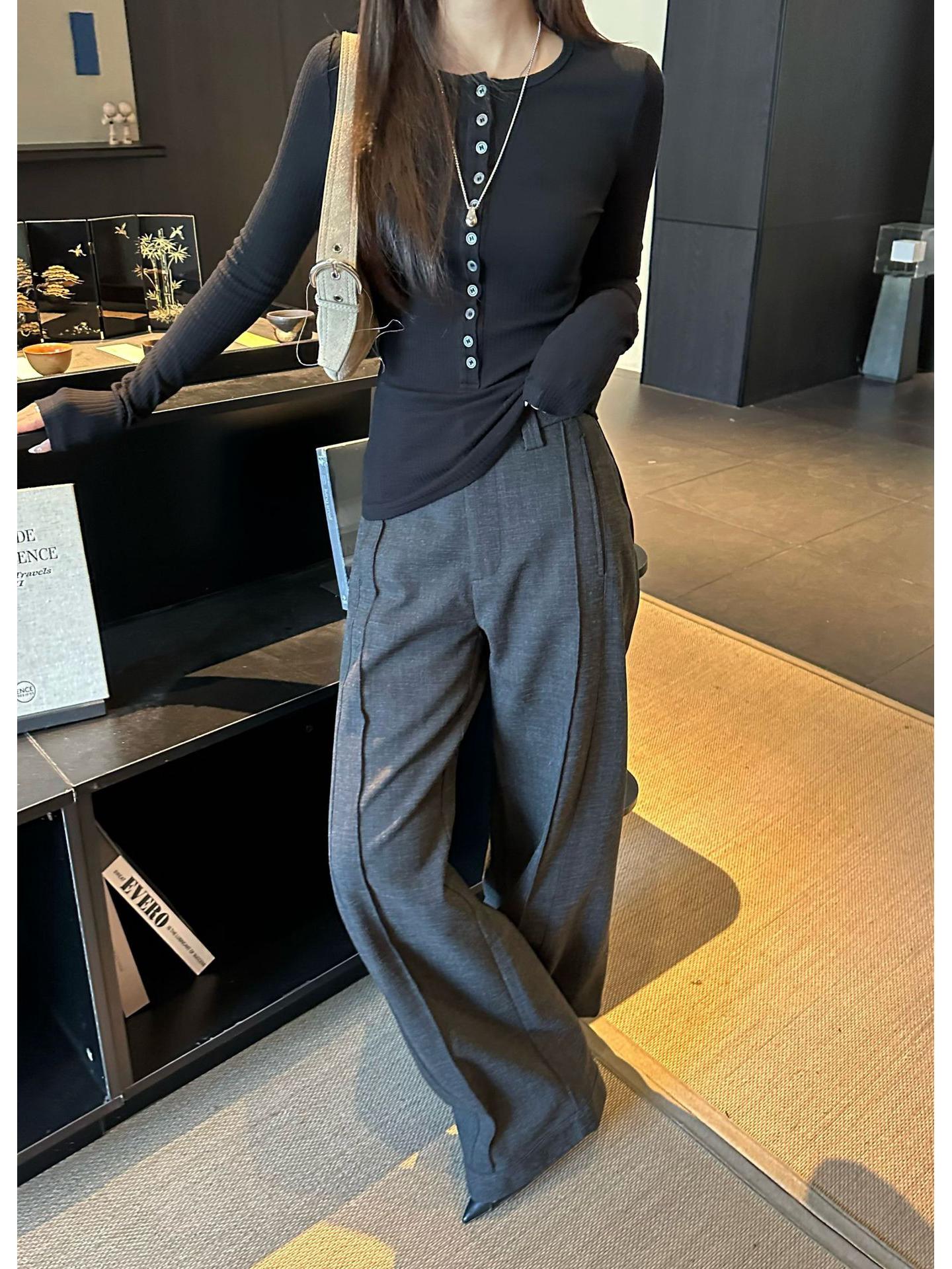 Lu Sheng Unisex Retro Wide-Leg Pleated Suit Pants - Stylish, Casual & Comfortably Draped Design S