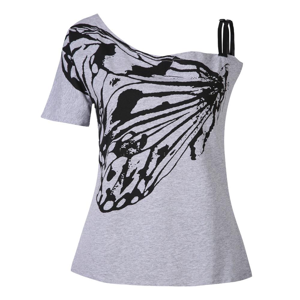 Trendy Summer Butterfly Print Off-shoulder T-shirt For Women Loose Fit