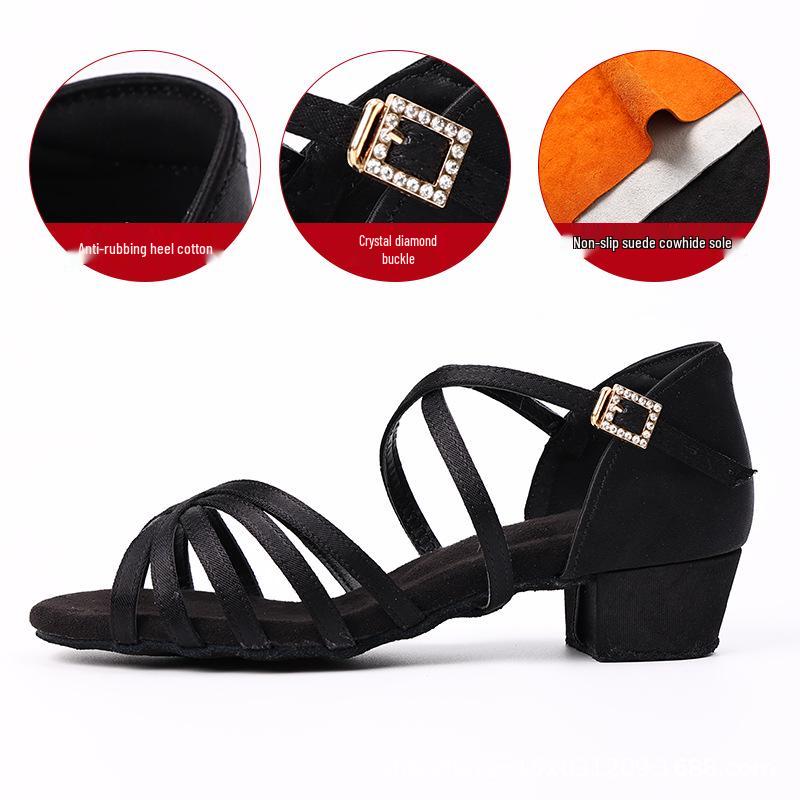 Girls' White Professional Latin Dance Shoes - Soft Sole for Beginners & Competitions