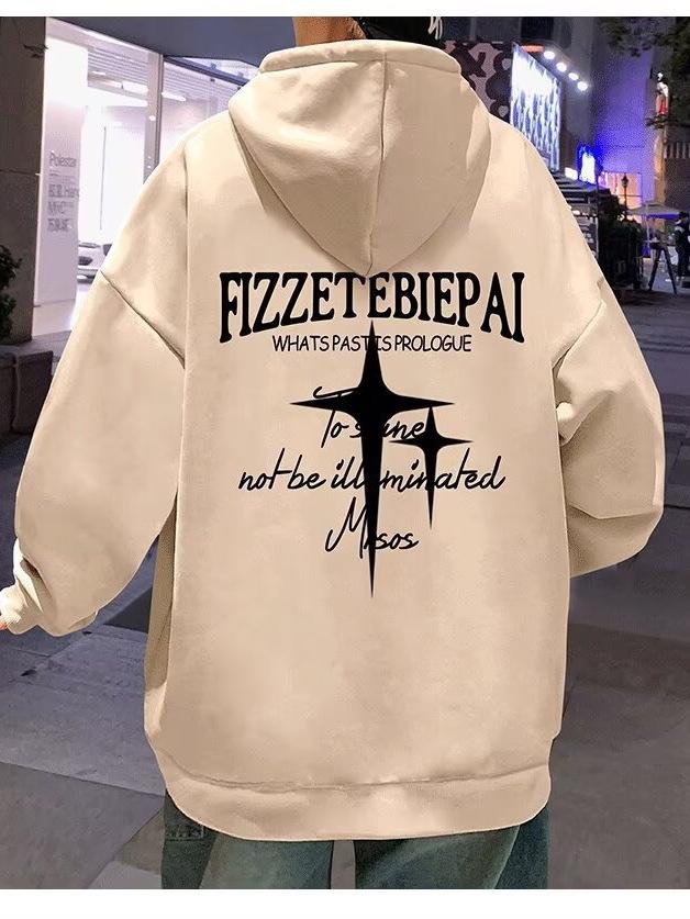 Men's Trendy Hooded Sweatshirt, Loose Fit, Letter Print, Versatile Spring/Autumn Jacket, 2024 Hong Kong Style.