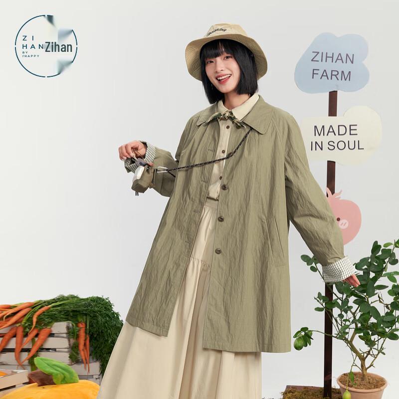 ZIHAN Women s Retro Lapel Mid-length Windbreaker M