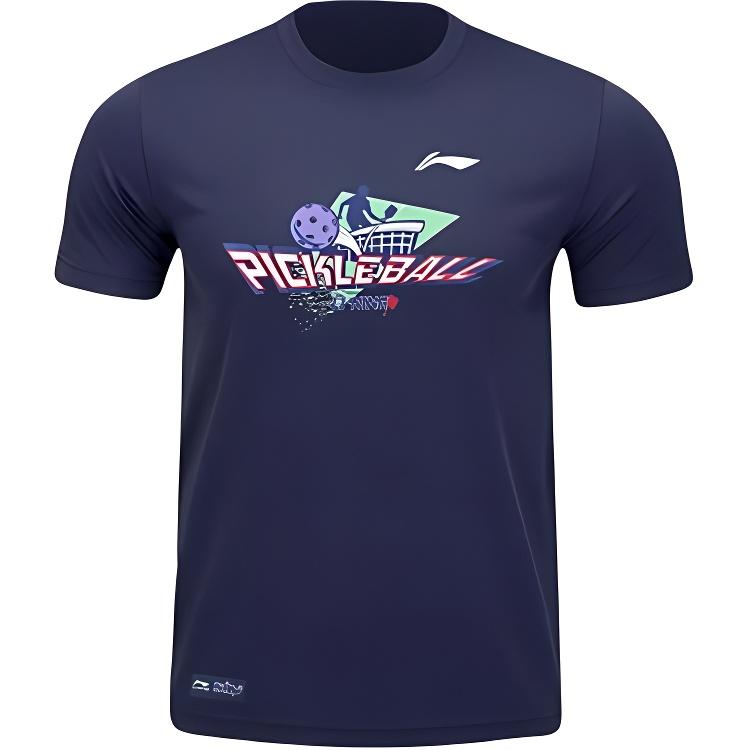 

Спортивная футболка Li Ning Pickleball Series, повседневная, простая, с круглым вырезом, пуловер, с коротким рукавом, мужская, темно-синяя AHSUF87-1 XL