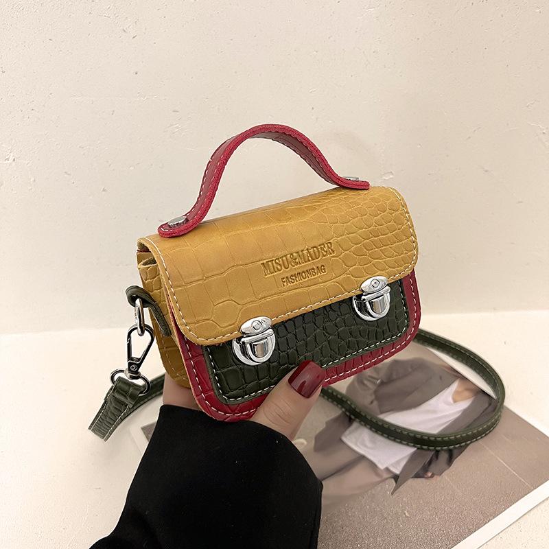

Small bag women s spring and summer new fashion niche contrasting color messenger bag portable mini Cambridge bag жёлтый