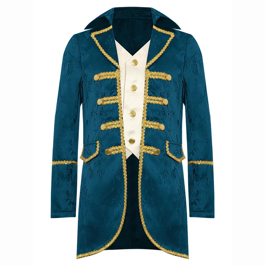 Boys Victorian Steampunk Jacket: Fake 2-in-1 Long Sleeves Gold Trimming Medieval Gothic Coat for Halloween Cosplay