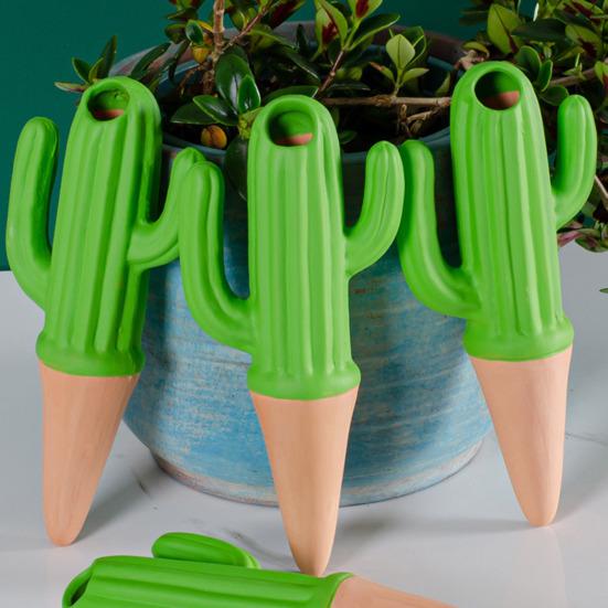 Bewässerungsspieße in Kaktusform, selbstbewässernde Pflanzenstäbe aus Terrakotta-Ton, langsam freisetzende Bewässerungsspieße für Pflanzen im Innen- und Außenbereich, 4 Stück
