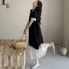 DIMANAF 2025 Plus Size Dress Women Summer Vintage Dress Basic Long Loose Casual Spliced Dress Elegant