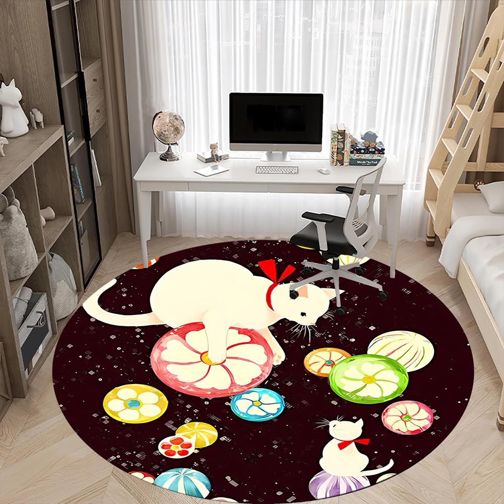 1pc Cats Flowers Office Round Area Rug, Under Office Chairs Bedroom Living Room Home Decor, Room Deco