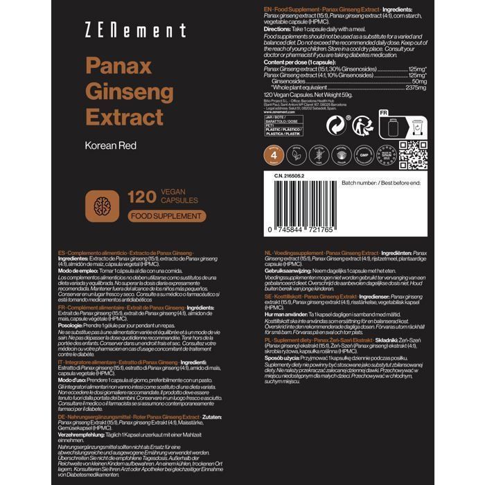 Extrait de panax ginseng hautement concentré - 120 gélules