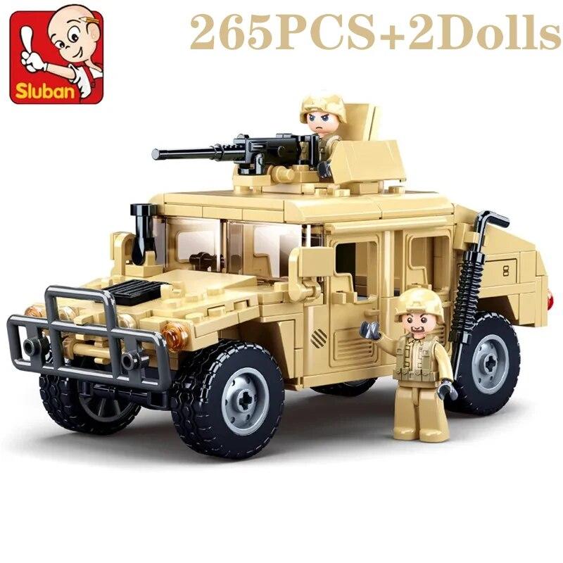 

non-toxic 265PCS WW2 Military SWAT H2 Assault Vehicle Car Building Blocks Army Soldier Armor Car Model Bricks DIY Toys Gifts For Kids children No box