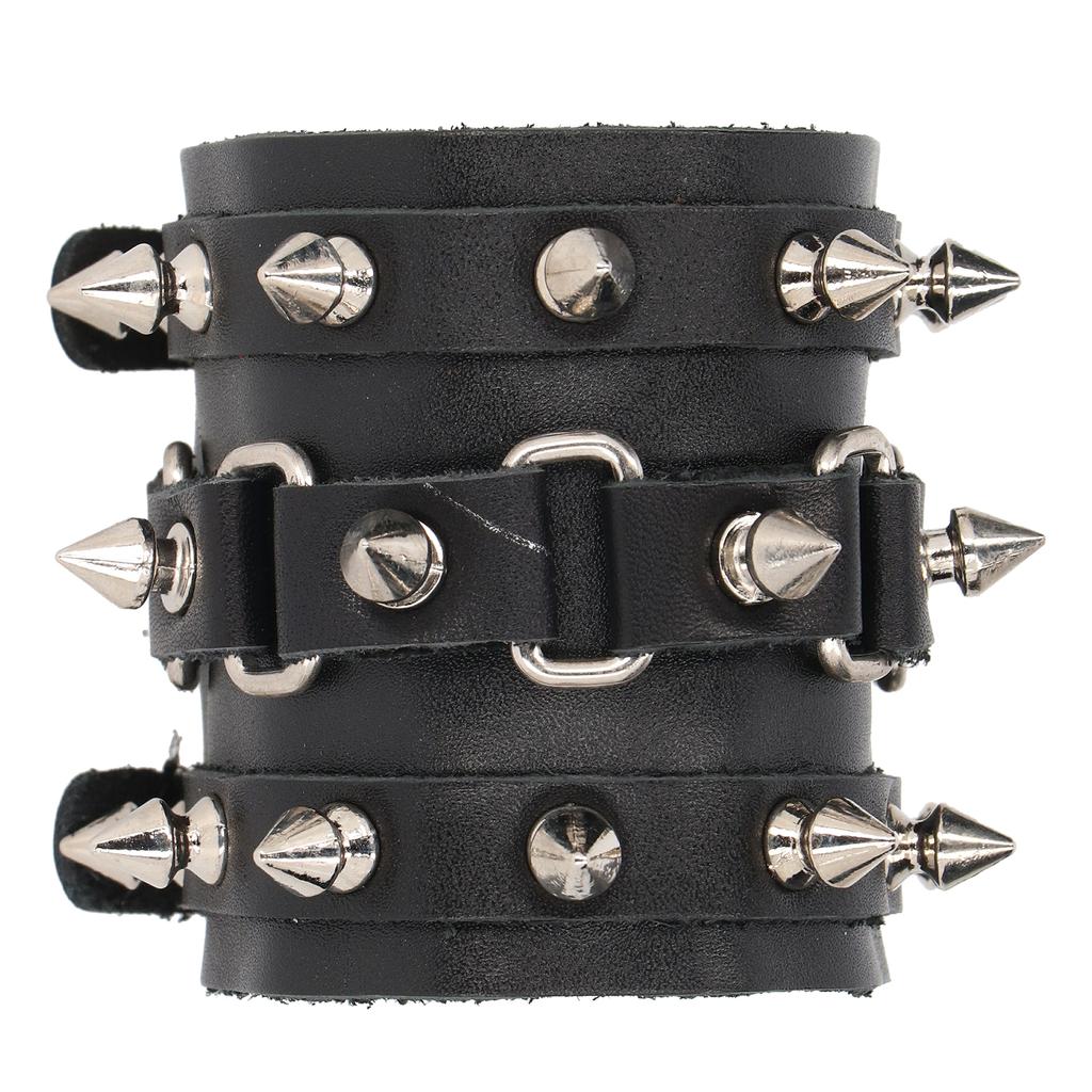 Adjustable Punk Wristband Faux Leather Spikes Bangle Studded Unisex Metal Rivet Bracelet